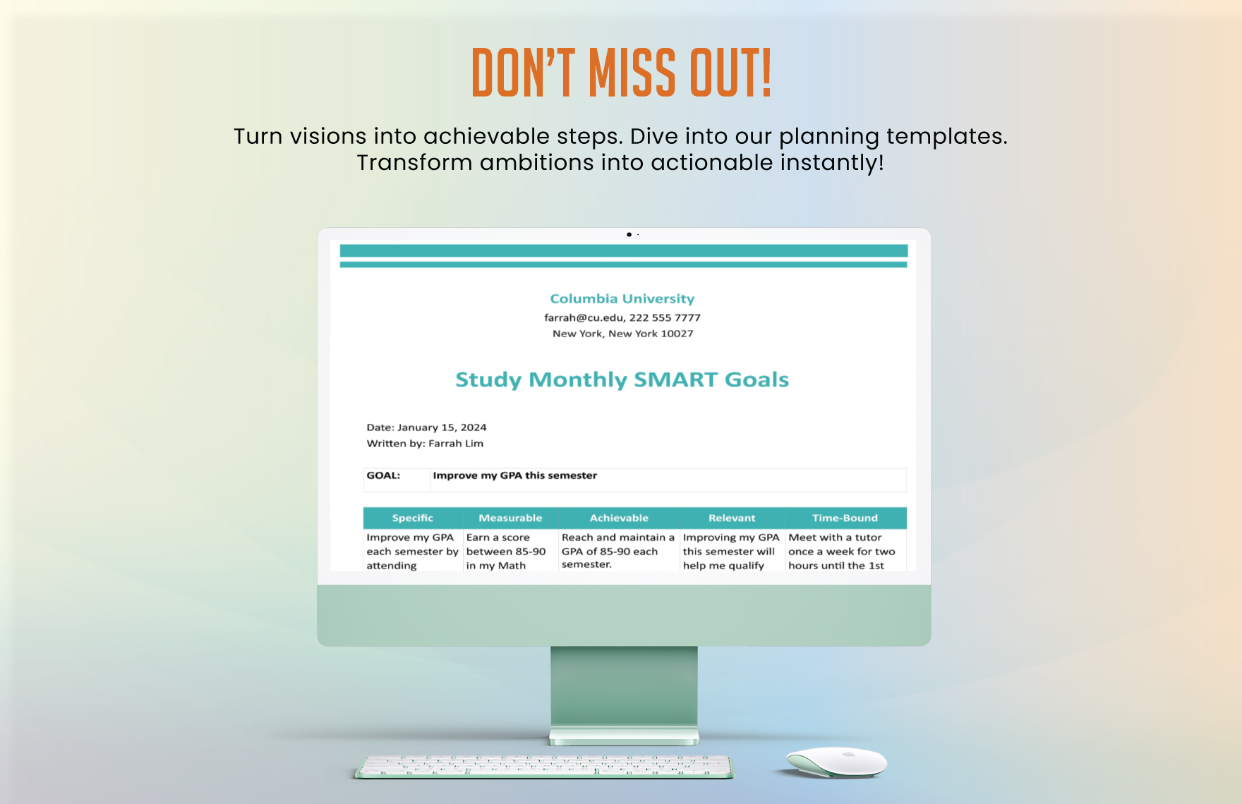 Study Monthly Smart Goals Template