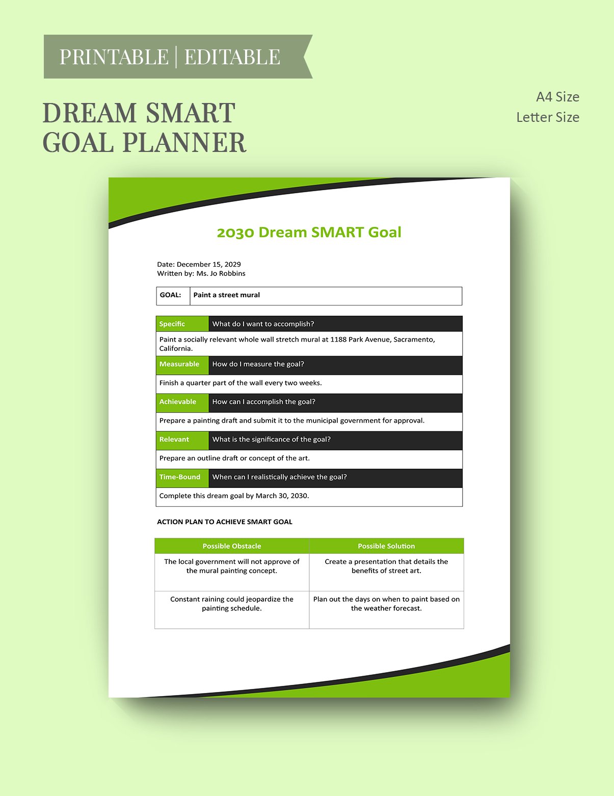 Dream Smart Goal Planner Template