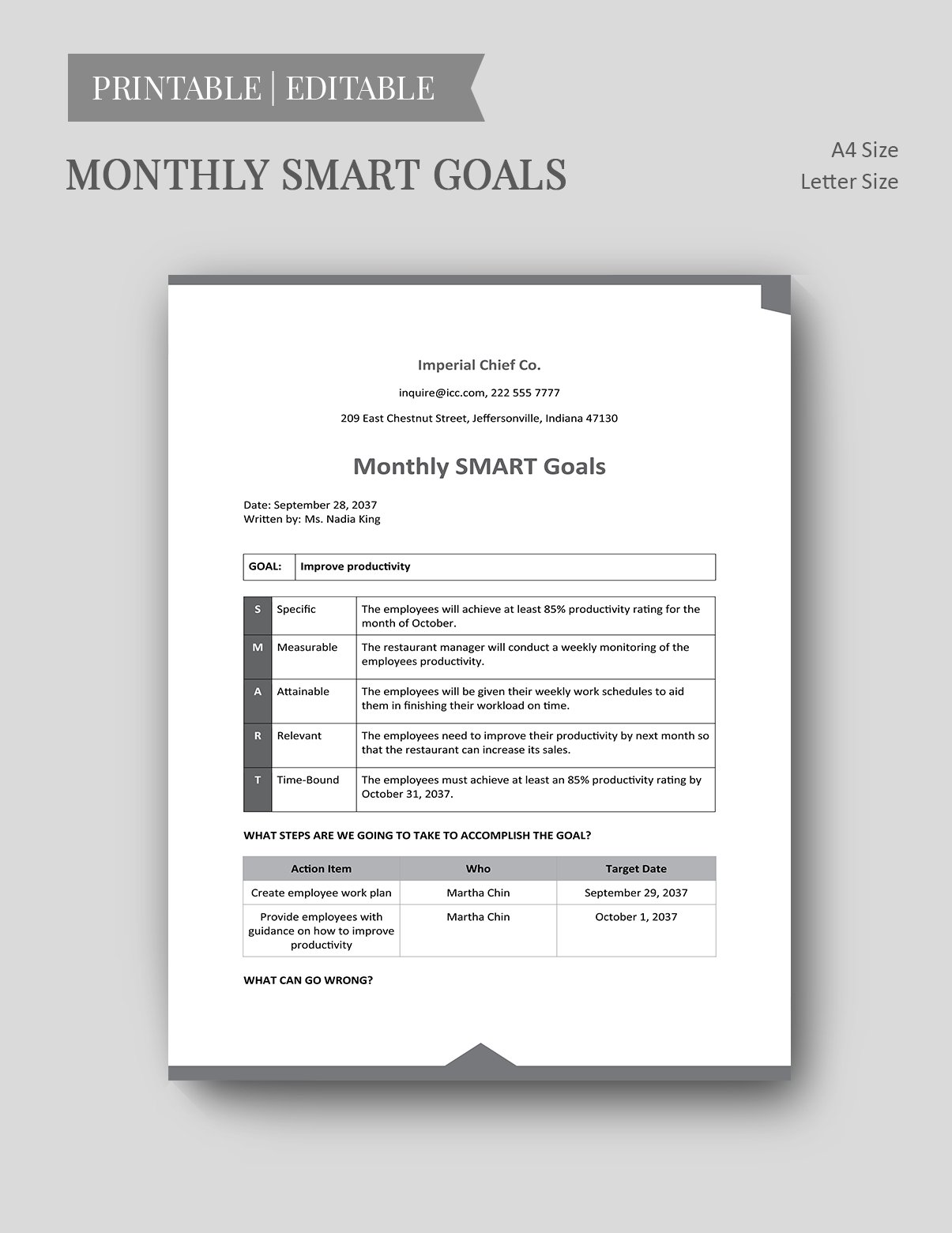 Monthly Smart Goals Template
