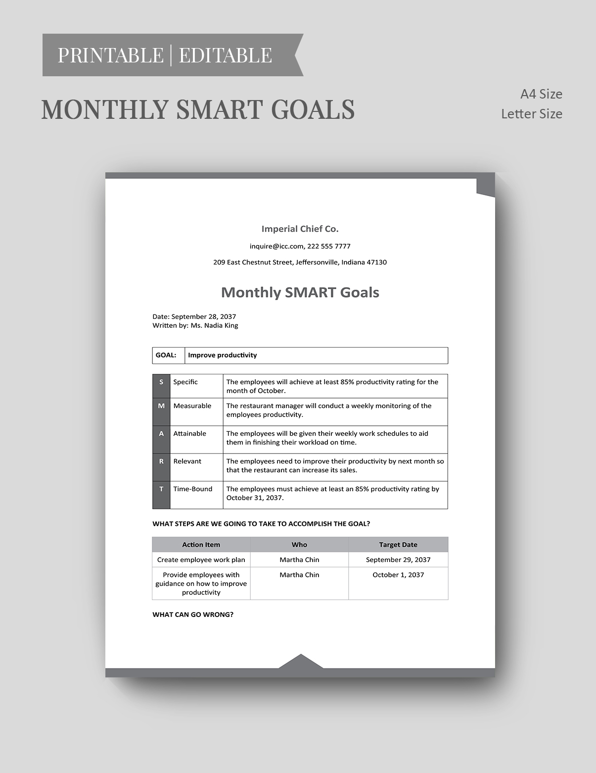 Monthly Smart Goals Template Google Docs, Google Slides, Excel