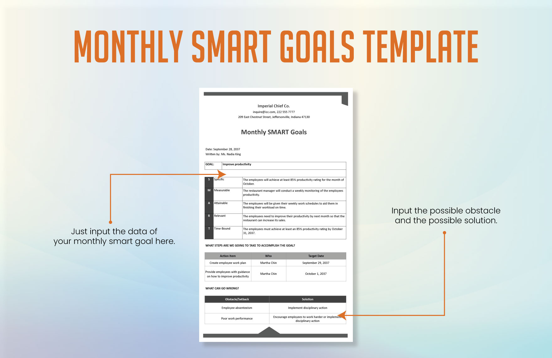 Monthly Smart Goals Template