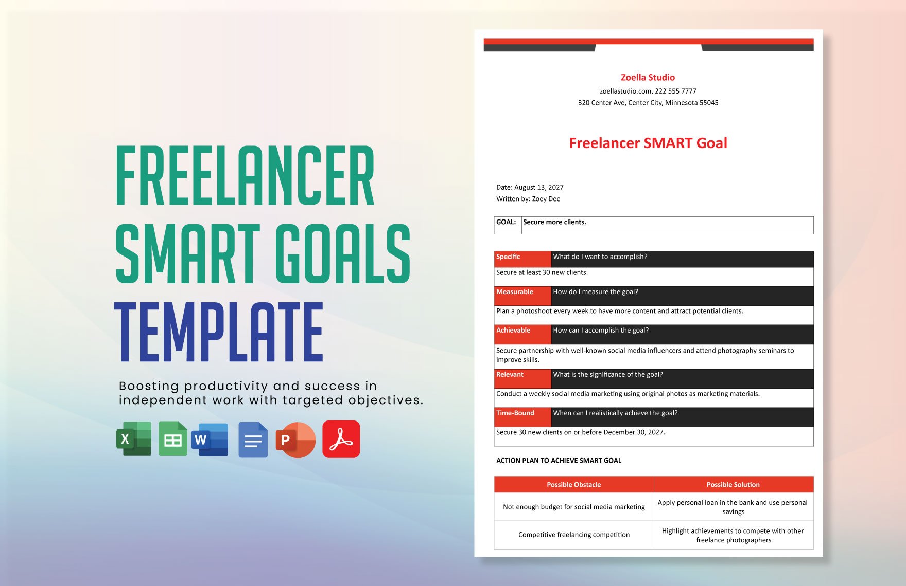 Freelancer Smart Goal Template