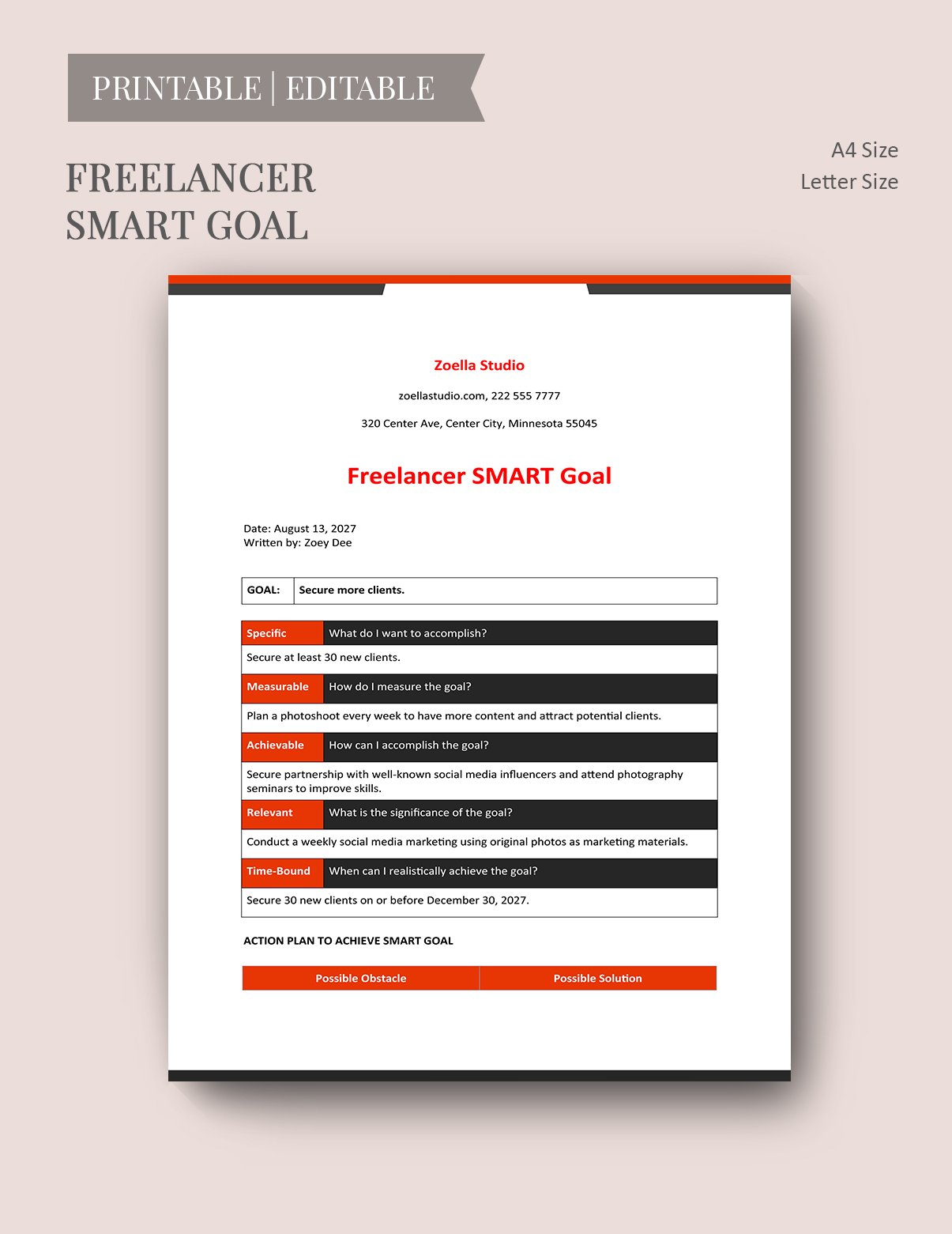 Freelancer Smart Goal Template