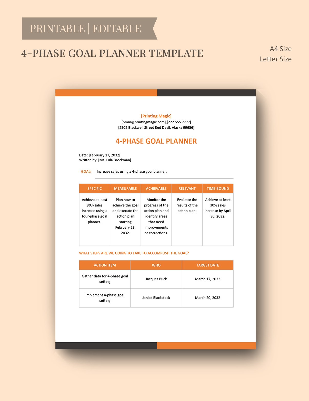 4-PHASE GOAL PLANNER Template