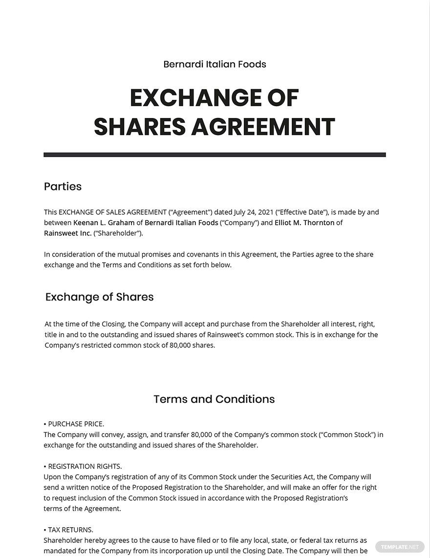 Exchange of Shares Agreement Template