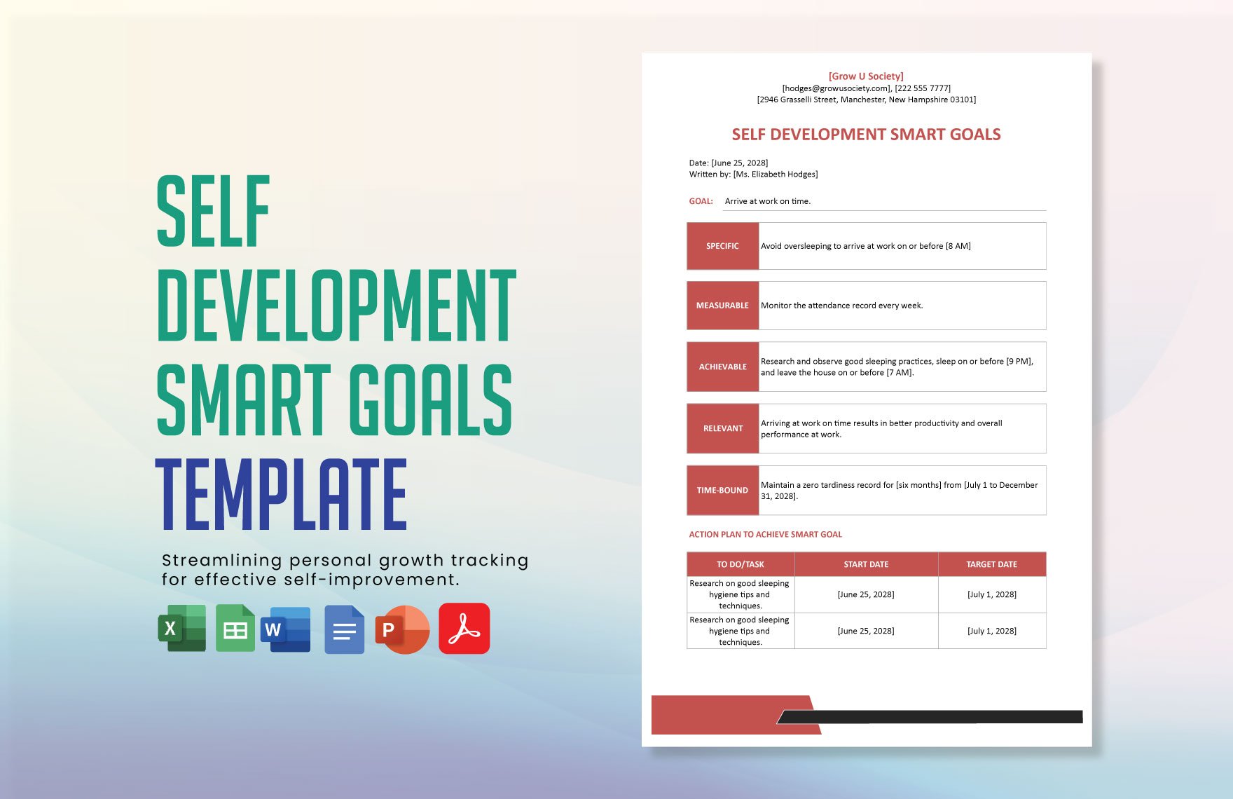Self Development Smart Goals Template