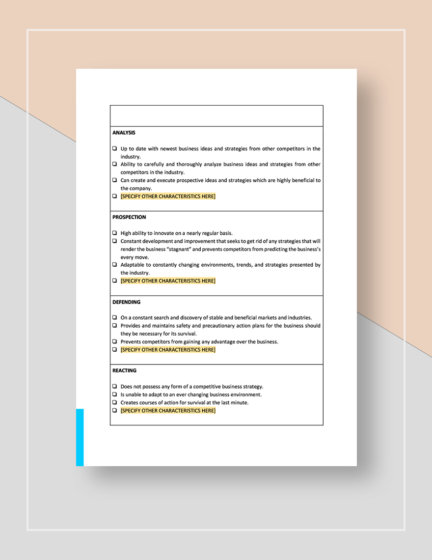 Characteristics of Competitive Strategies Template