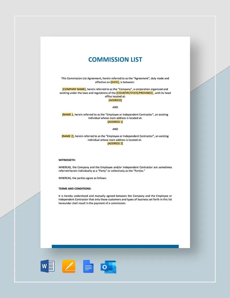 Commission List Template in Pages, Word, Outlook, Google Docs - Download | Template.net