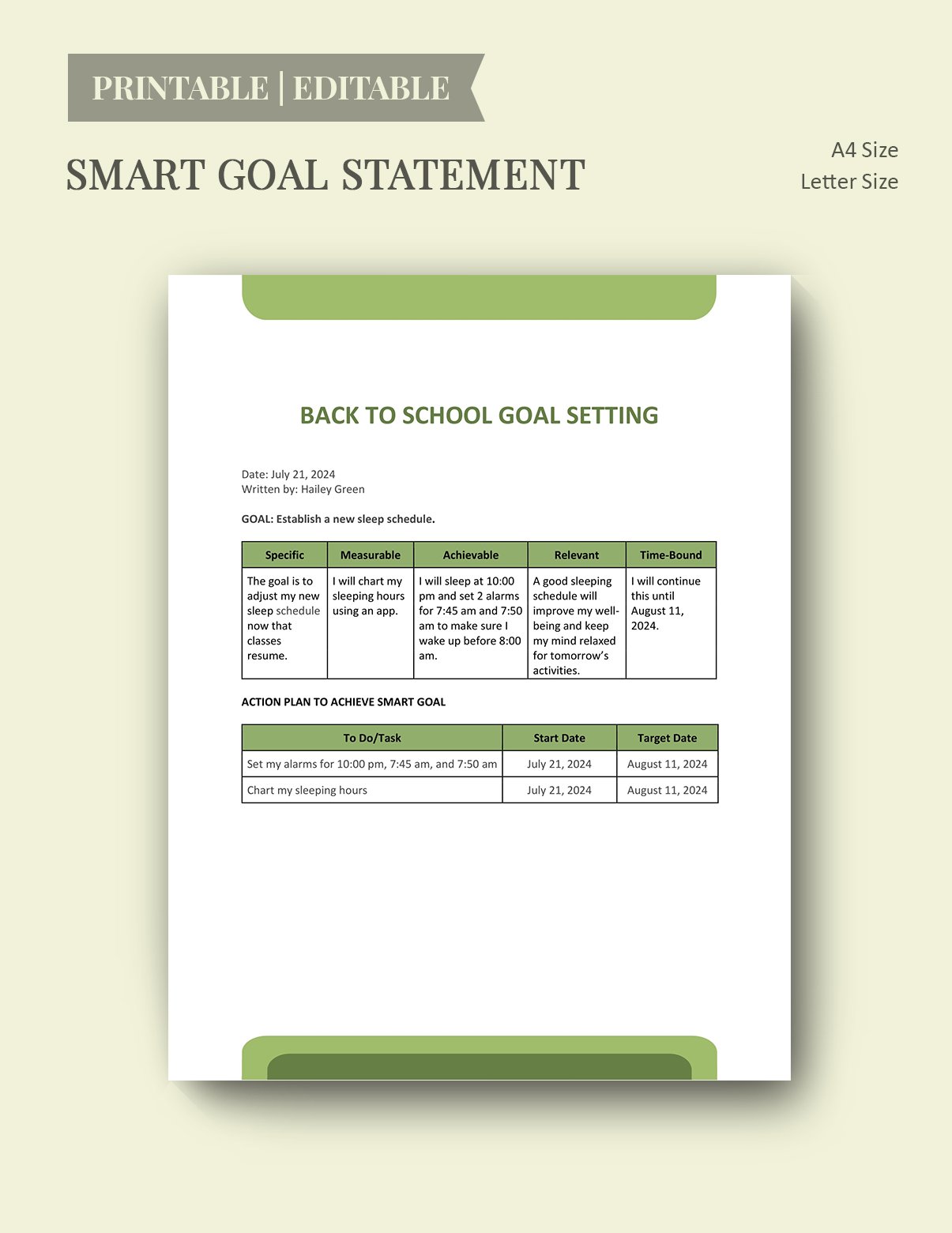 Back to School Goal Setting Template