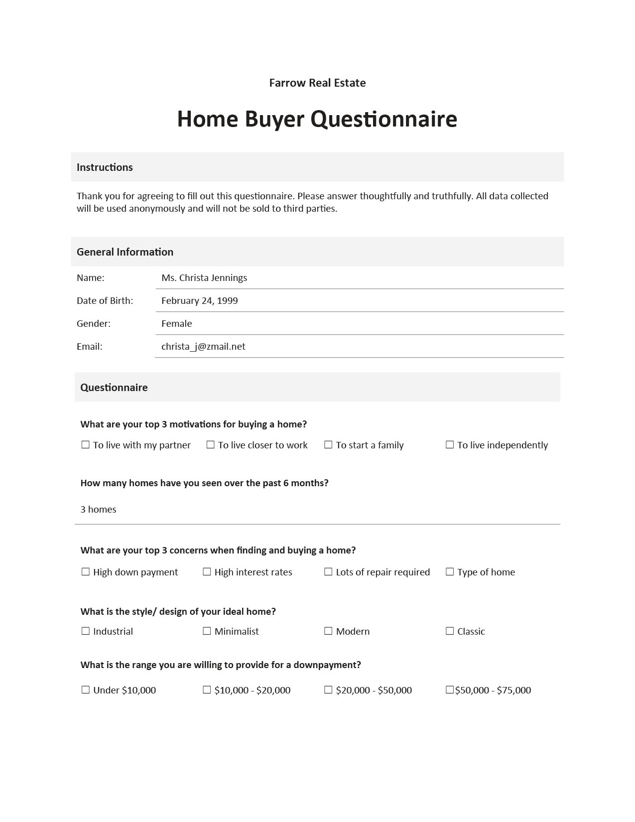Buyer Questionnaire Template
