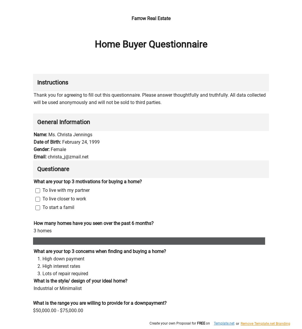Buyer Questionnaire Template Google Docs Excel Word PDF Template