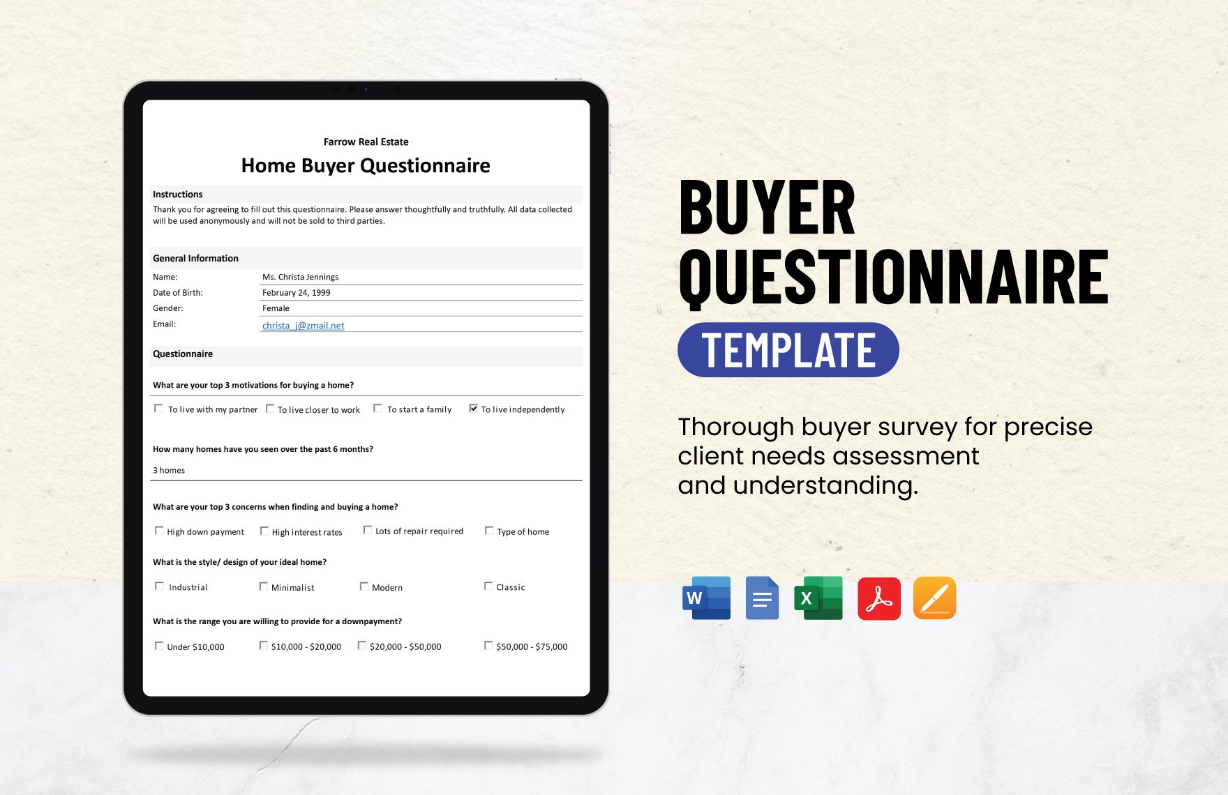 Buyer Questionnaire Template in Word, Google Docs, Excel, PDF, Apple Pages