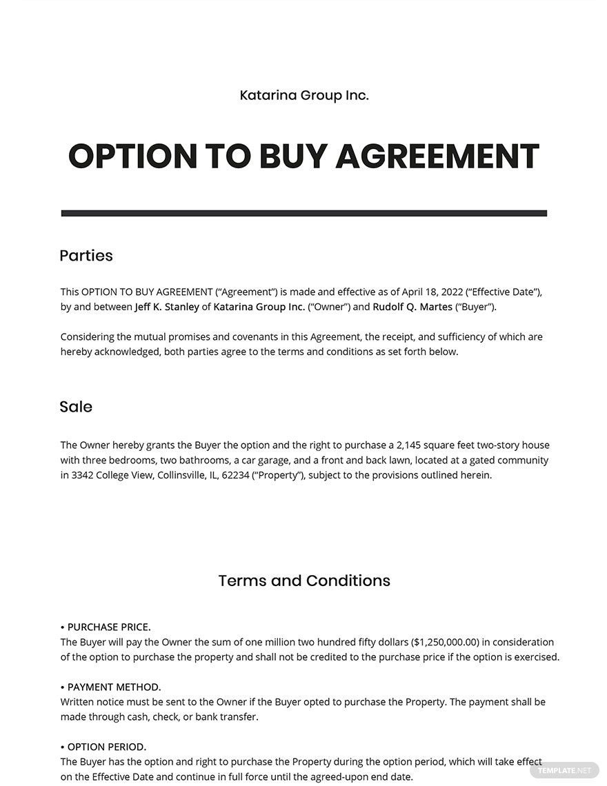 Option to Buy Agreement Template
