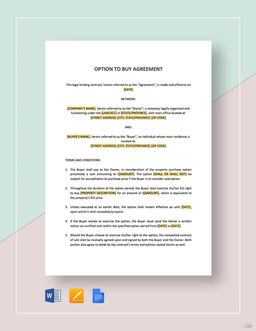 Option Agreement Template