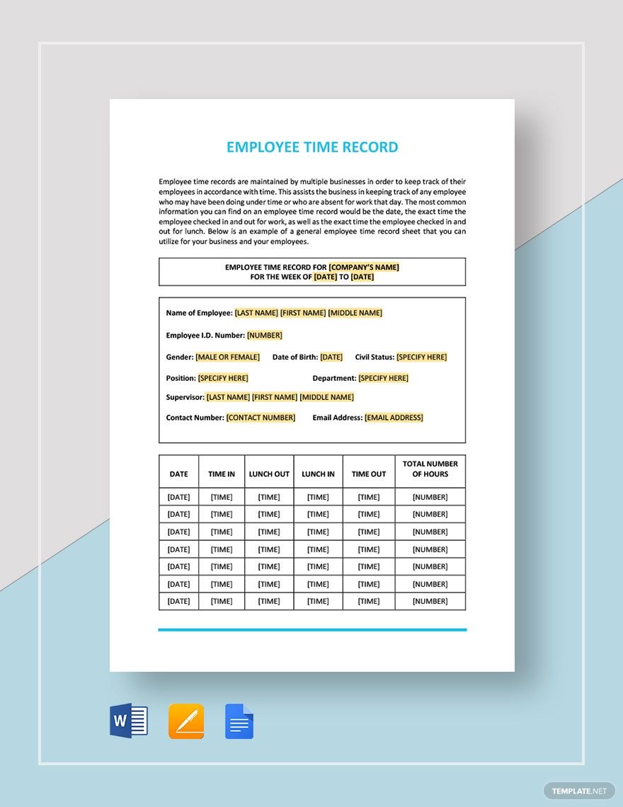 Employee Time Record Template