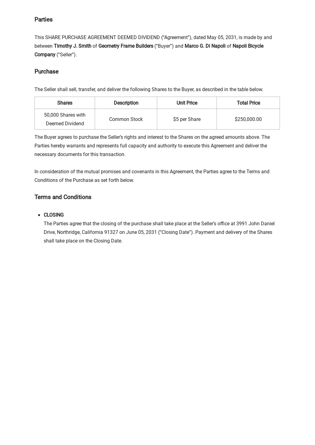 Share Purchase Agreement Template Singapore