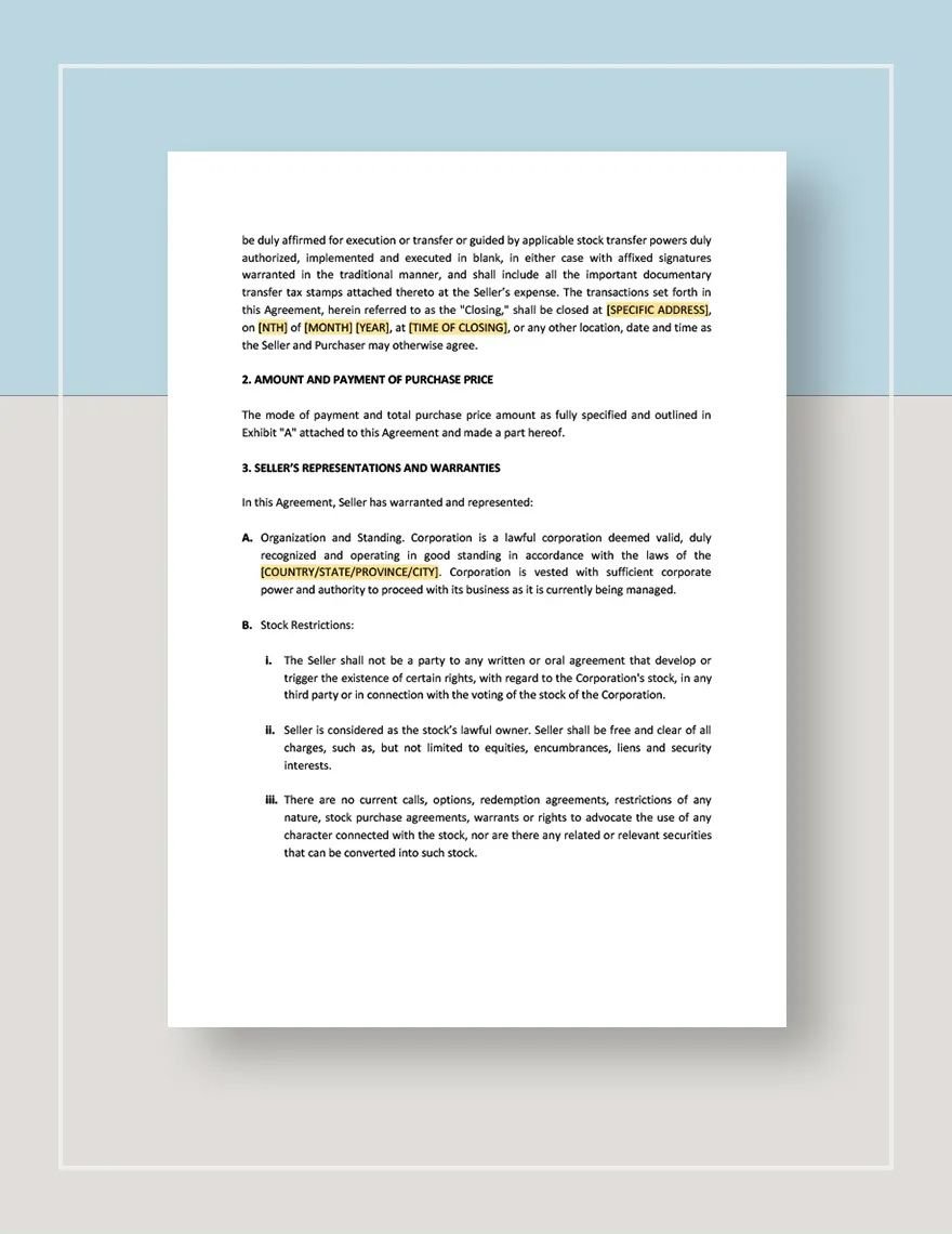 Stock Purchase Agreement Template