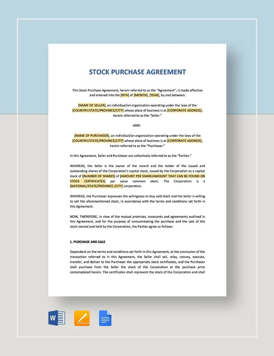 Stock Purchase Agreement Template