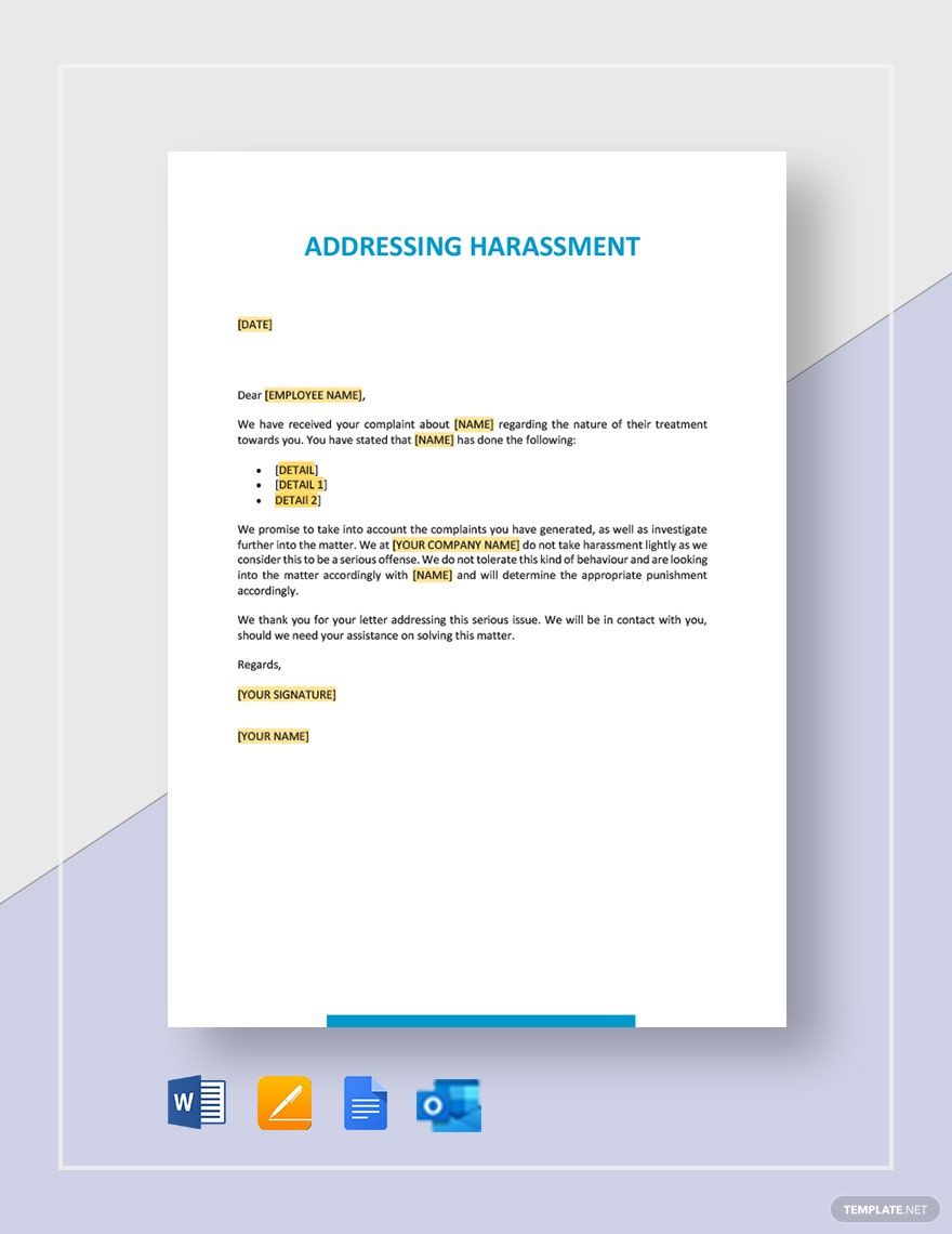 Addressing Harassment Template in Word, Google Docs, Apple Pages