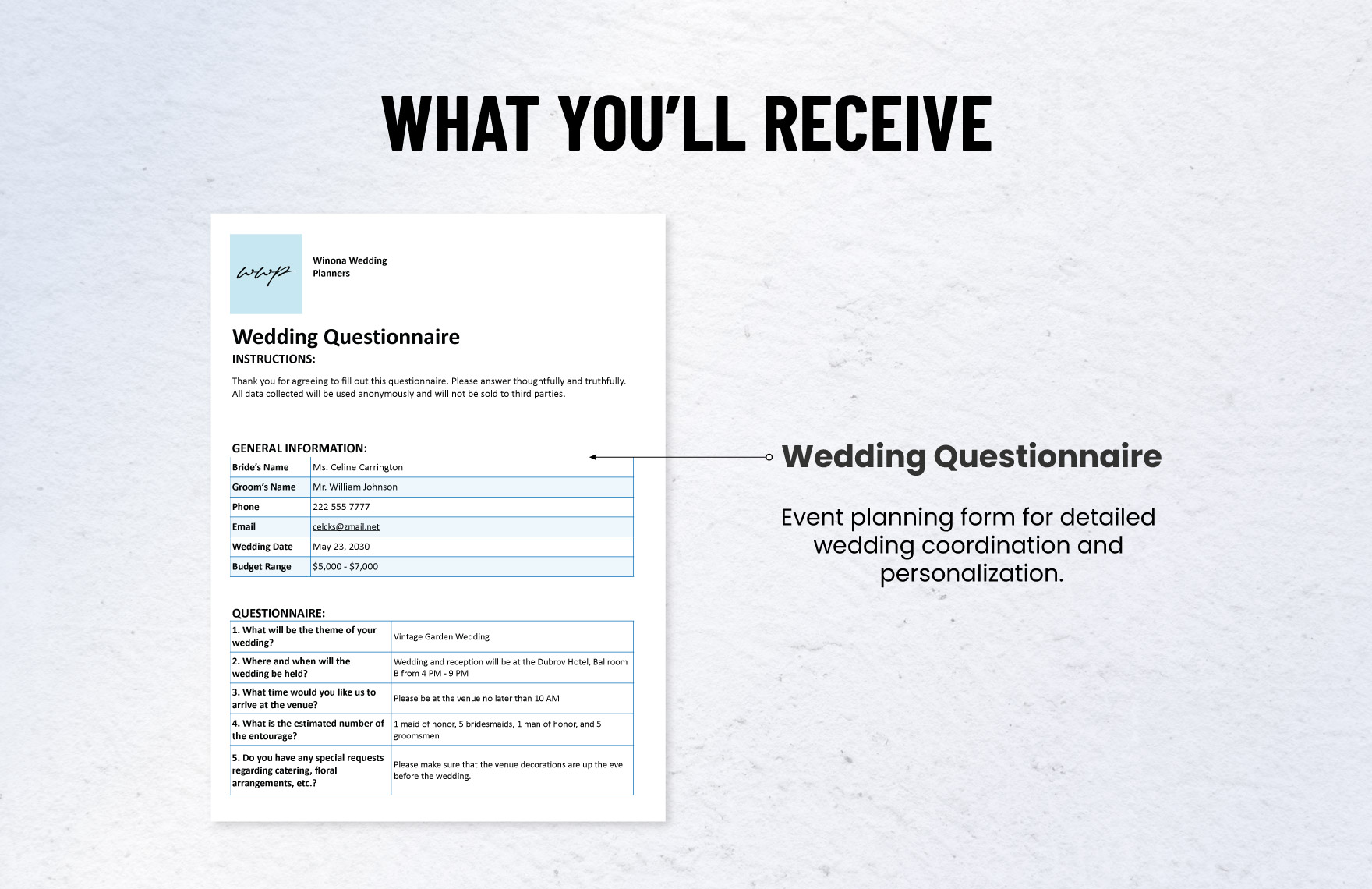 Wedding Questionnaire Template