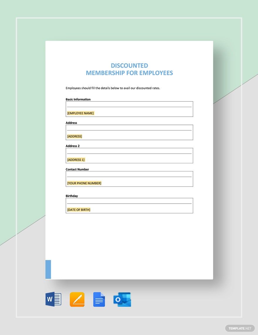 Discounted Membership for Employees Template in Word, Google Docs, Apple Pages