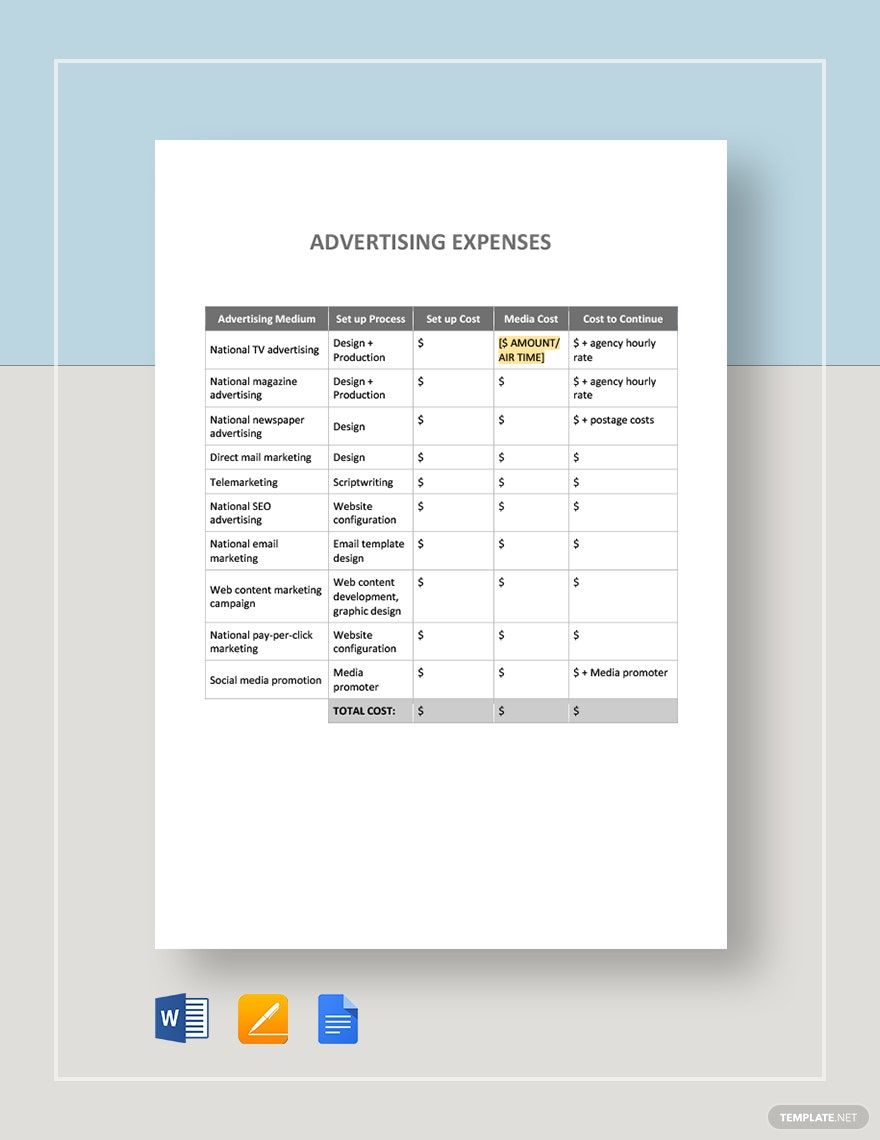 Free Advertising Expenses Template