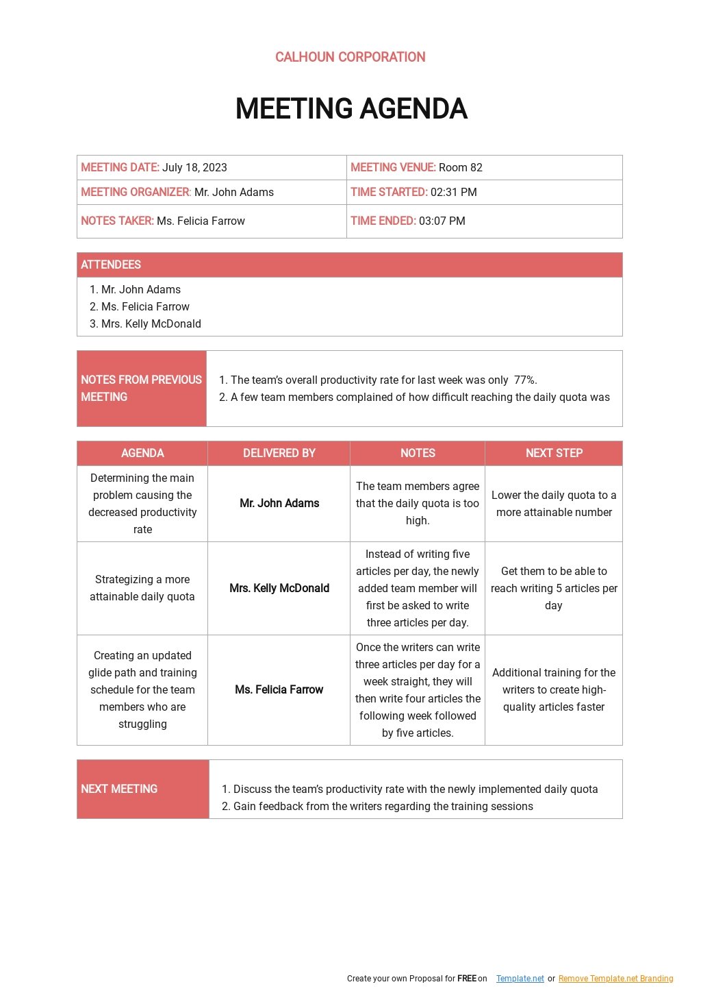 Business Meeting Agenda Template Google Docs, Excel, Word, PDF