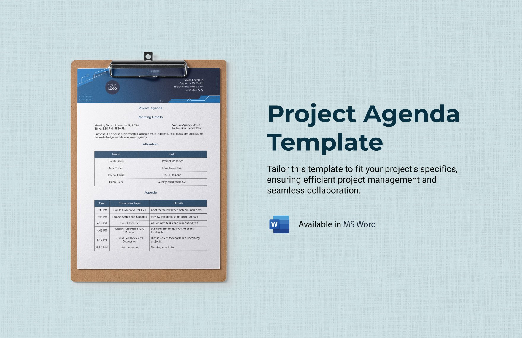 Project Agenda Template in Word, Apple Pages