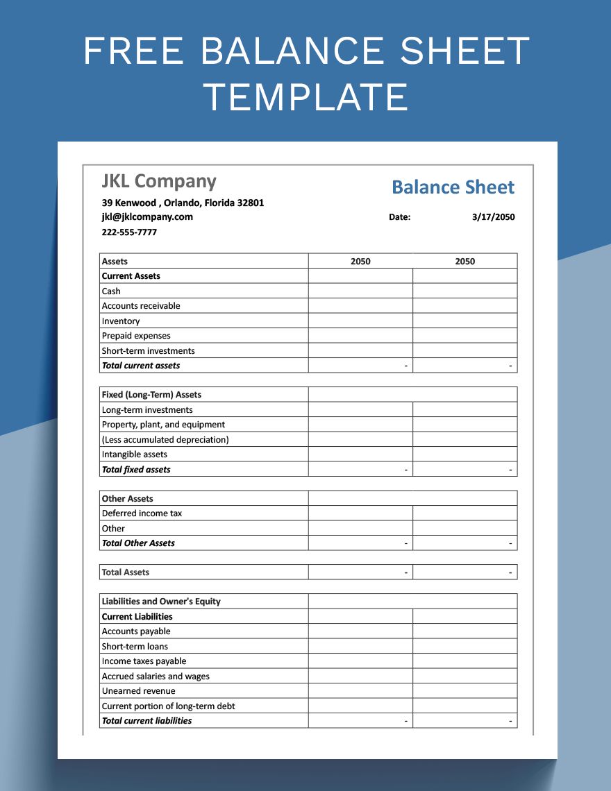 Excel Balance Sheet Template