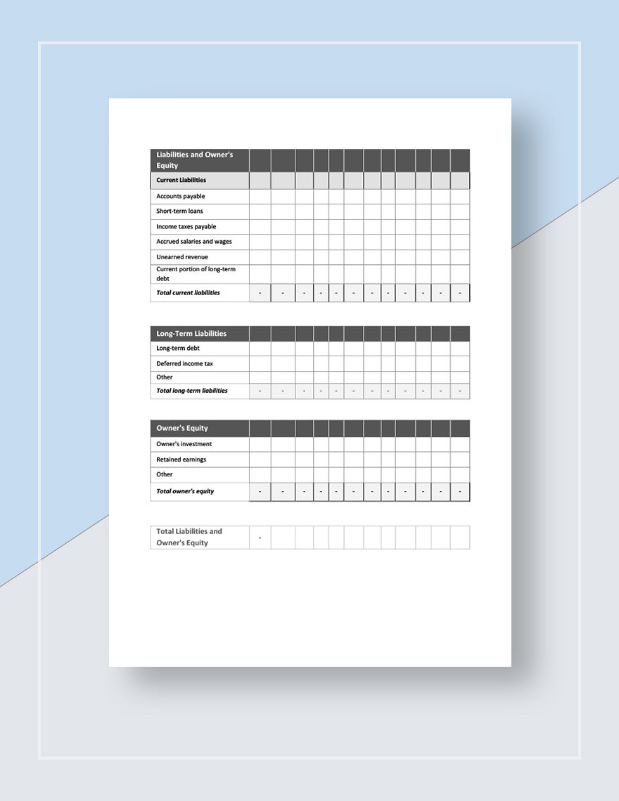 Free Monthly Balance Sheet Template