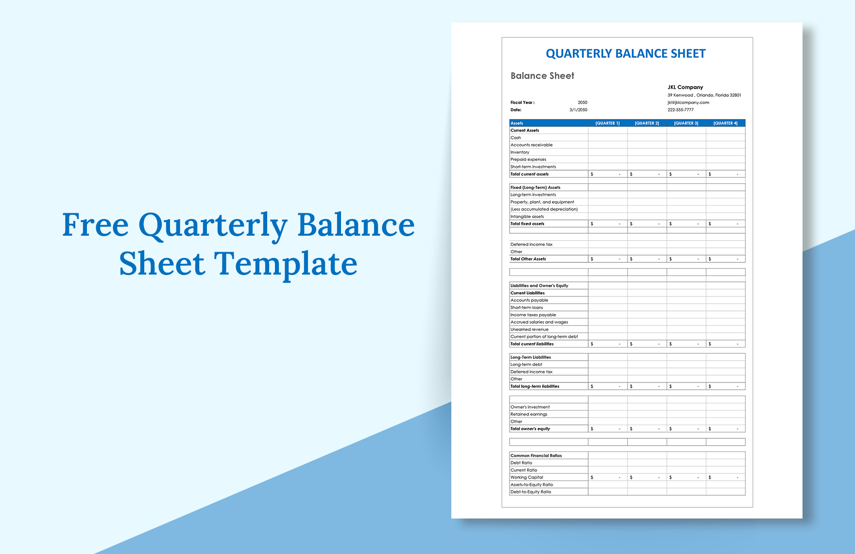 Quarterly Balance Sheet Template