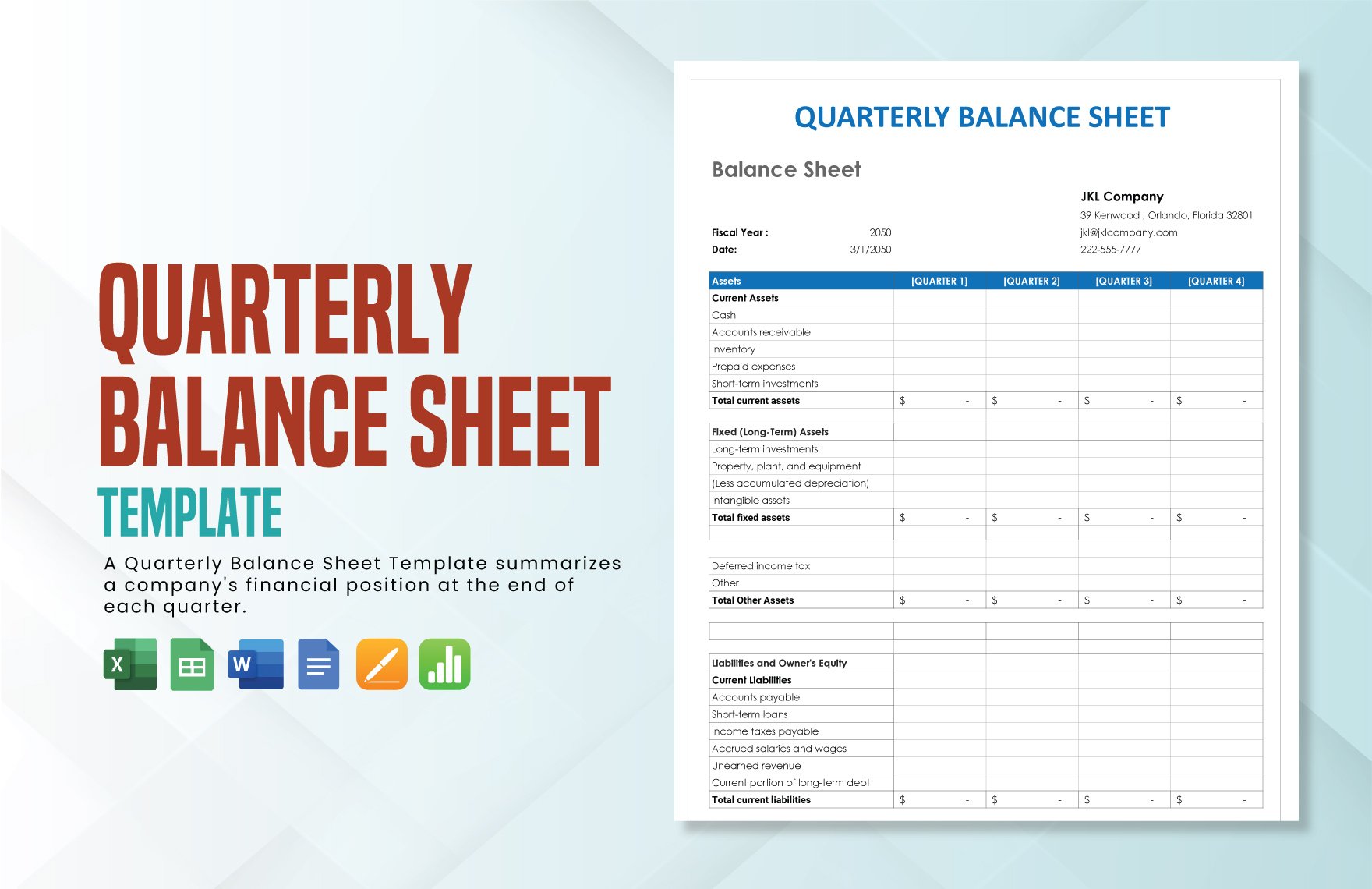 Free Quarterly Balance Sheet Template