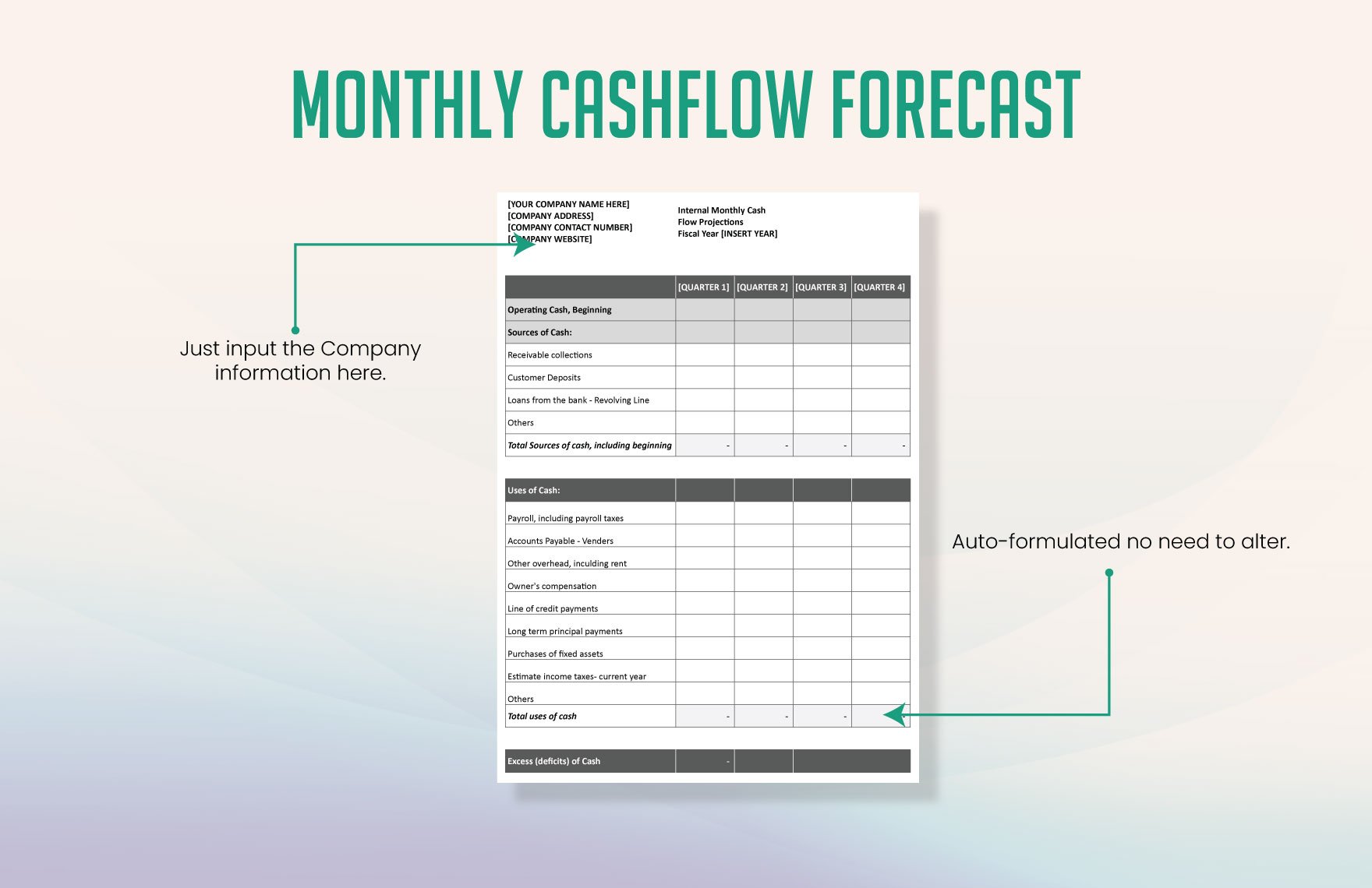 Monthly Cash Flow Forecast Template