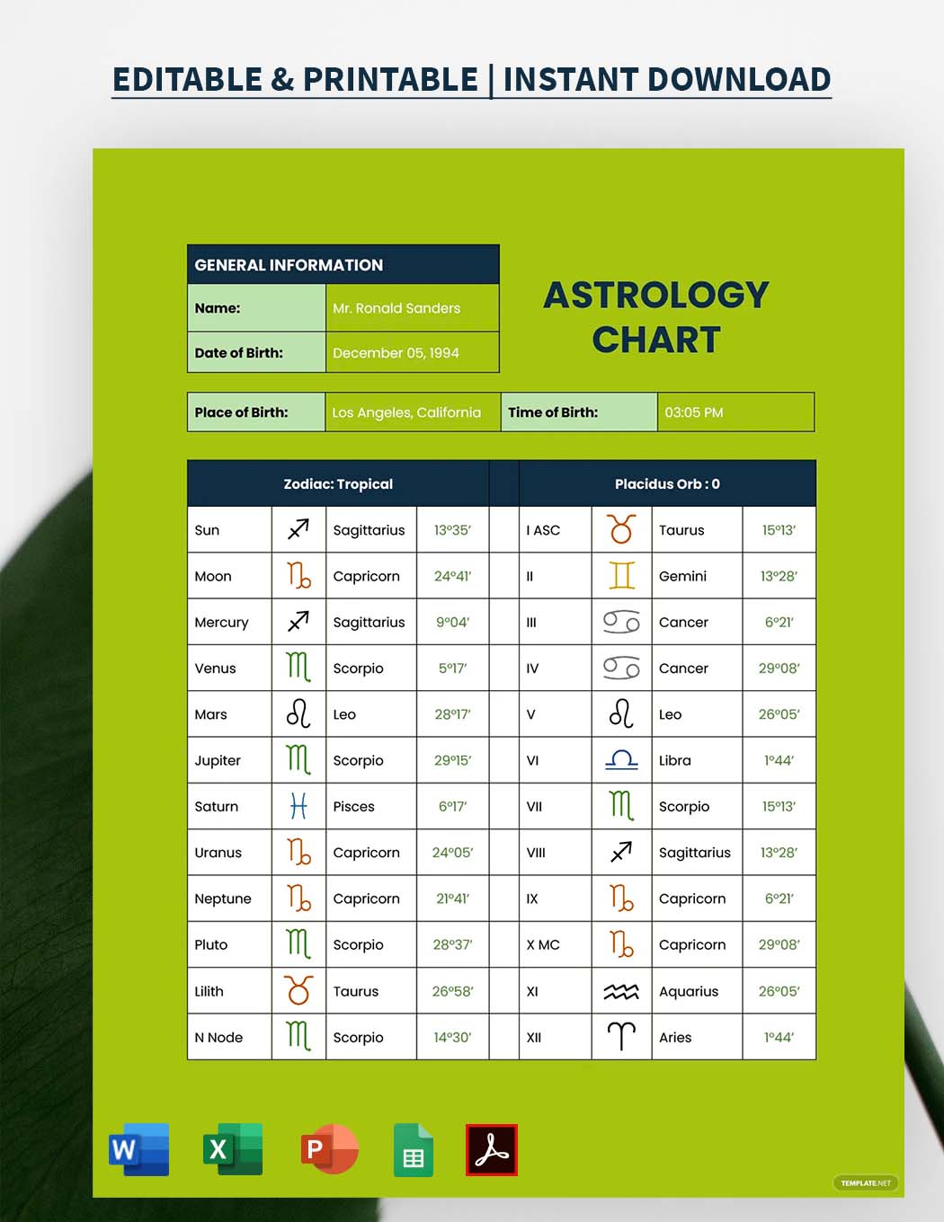 Free Astrology Love Compatibility Chart - Download in PDF, Illustrator