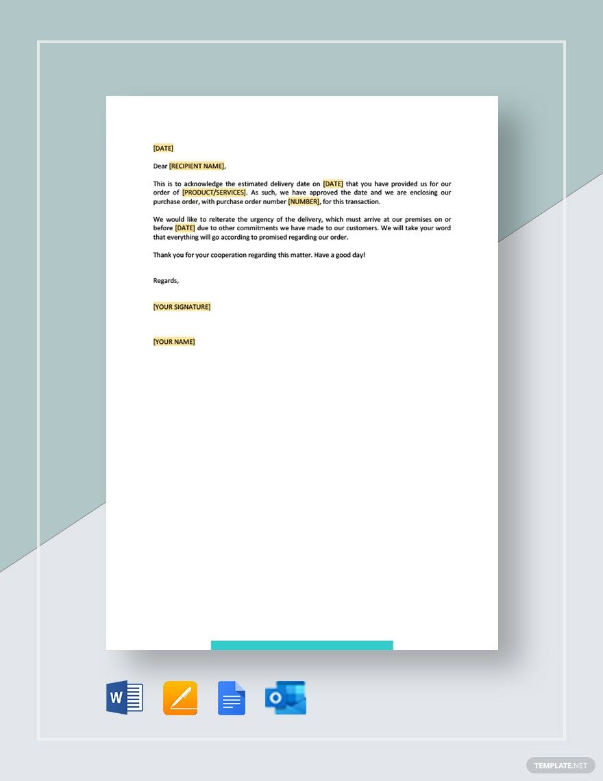 Free Letter Purchase Order Issued on Acceptance of Delivery Date Template