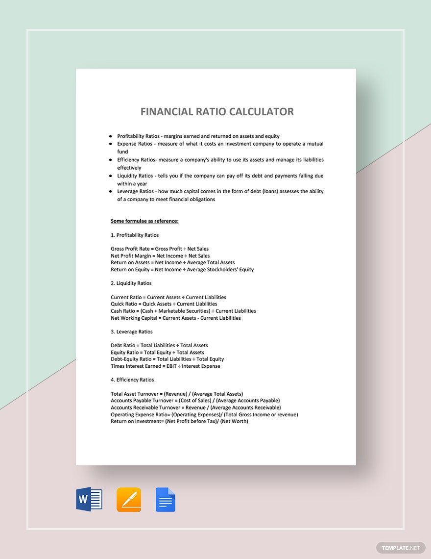 Financial Ratio Calculator Template in Word, Pages, Google Docs - Download | Template.net