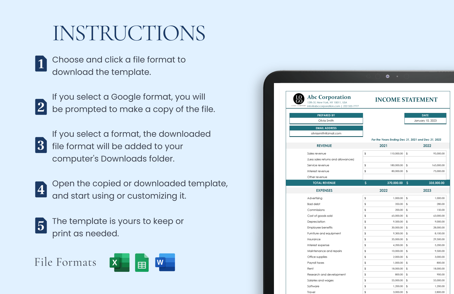 Income Statement Templates - Google Docs, Google Sheets, Excel, Word ...