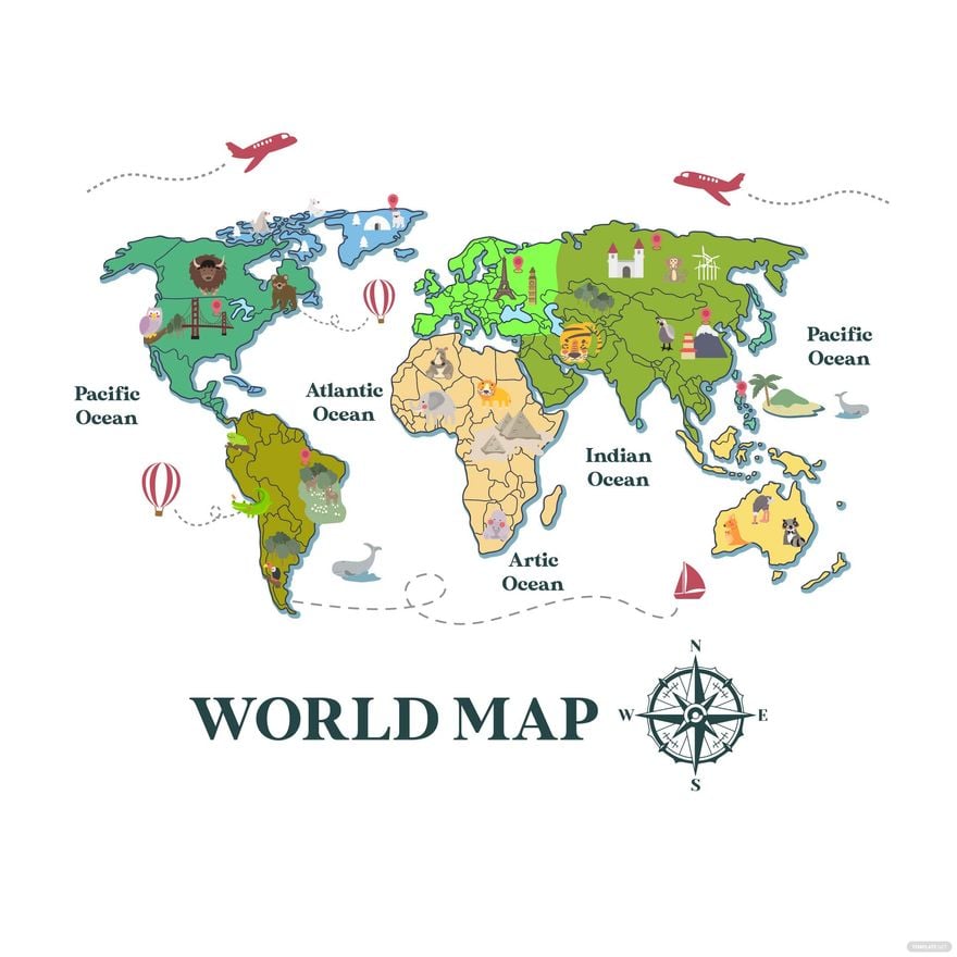 Creative World Map in Illustrator, EPS, SVG, JPG, PNG