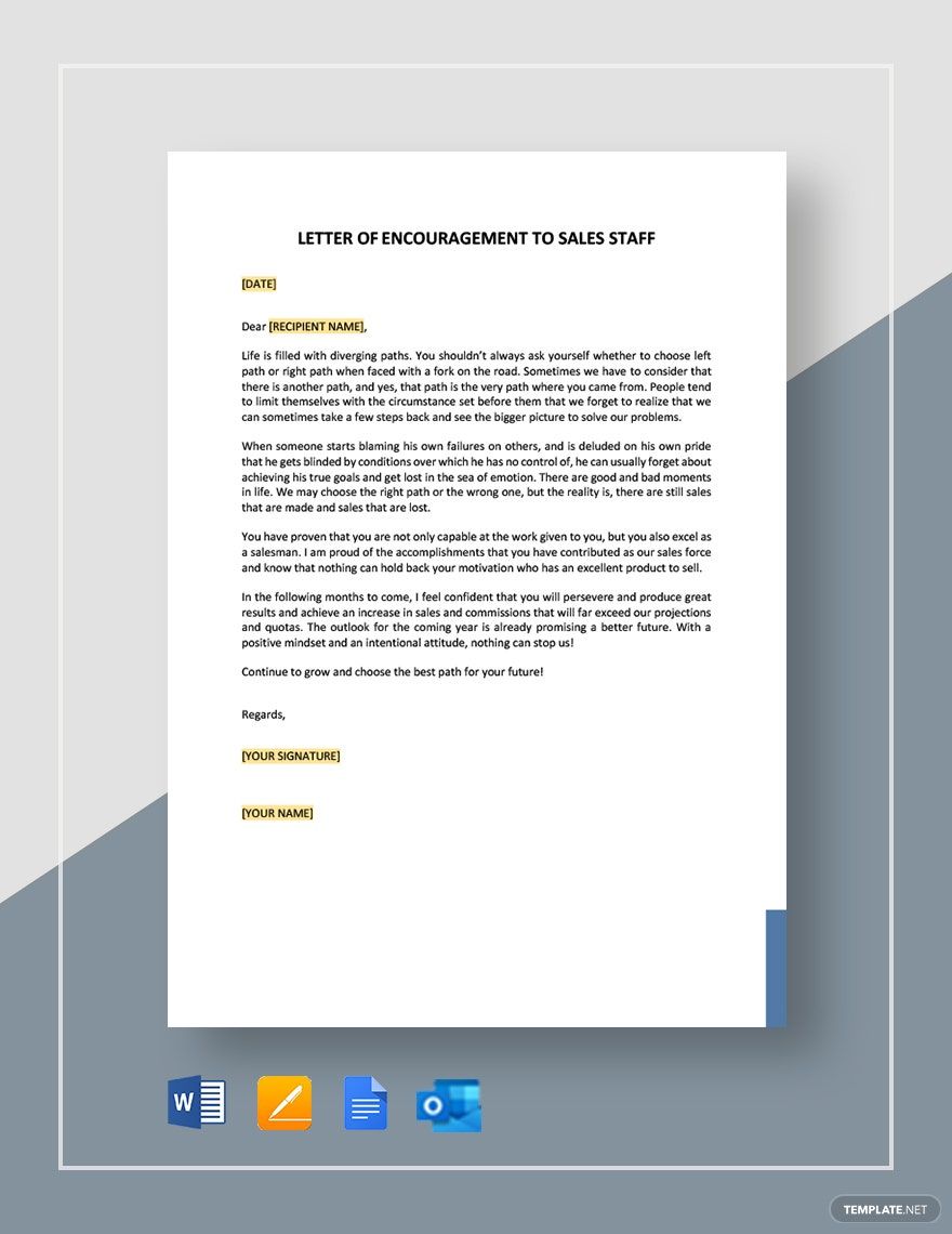 Letter of Encouragement to Sales Staff Template