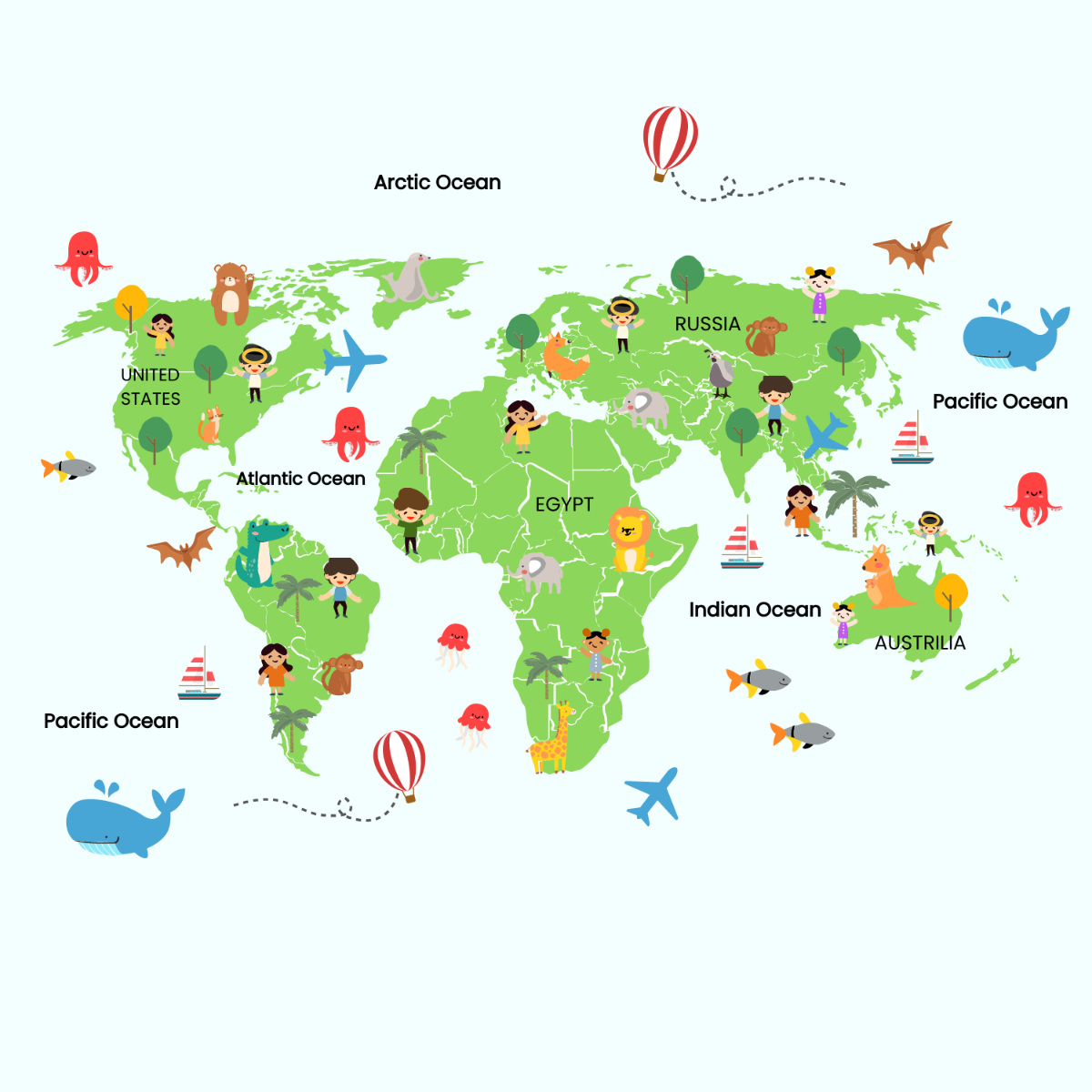 Free Kids World Map Vector Template