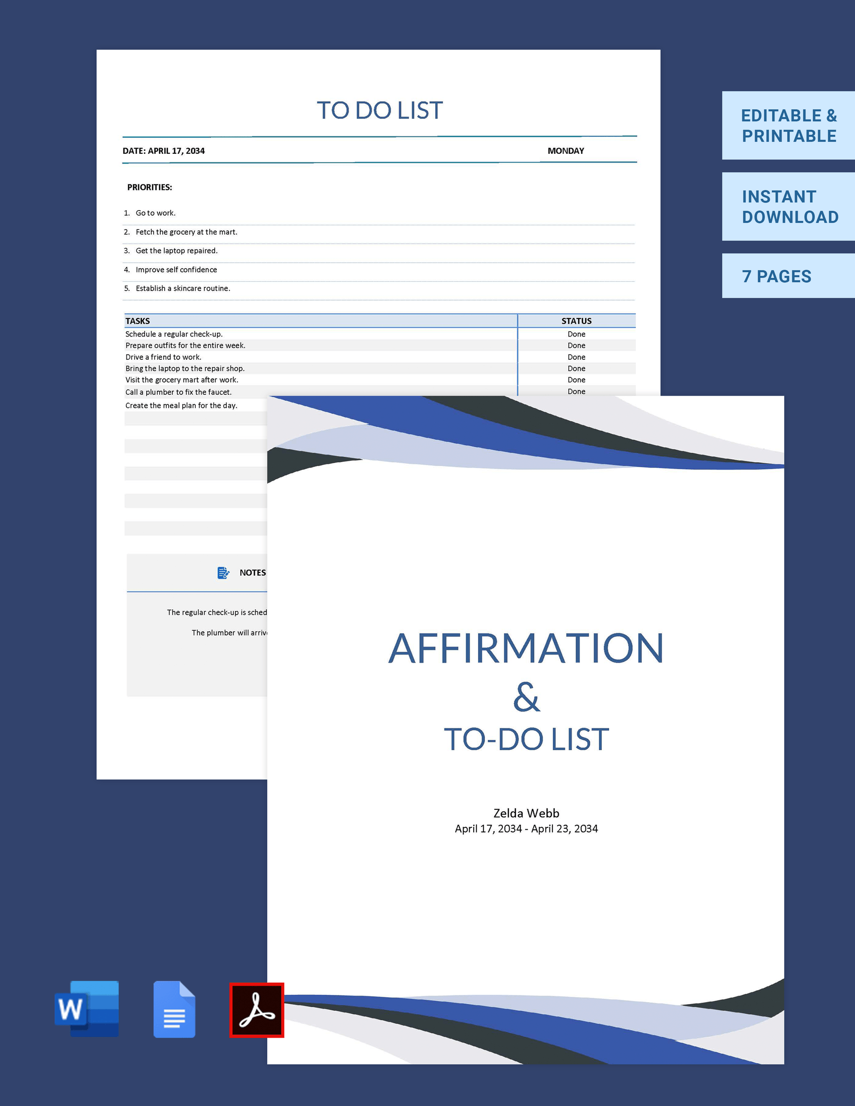 Affirmation And To Do List Template