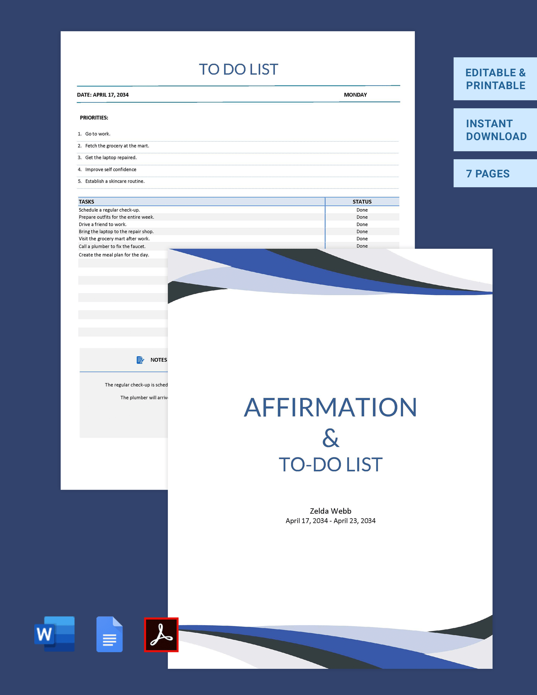 Affirmation And To Do List Template in PDF, Word, Google Docs, Pages - Download | Template.net