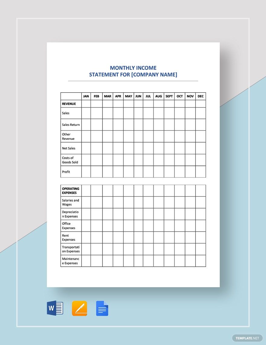 Income Statement Monthly Template