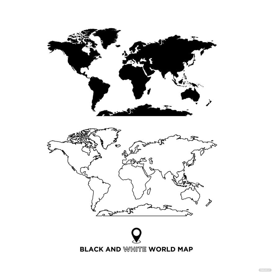 Free Black and White World Map Vector in Illustrator, EPS, SVG, JPG, PNG