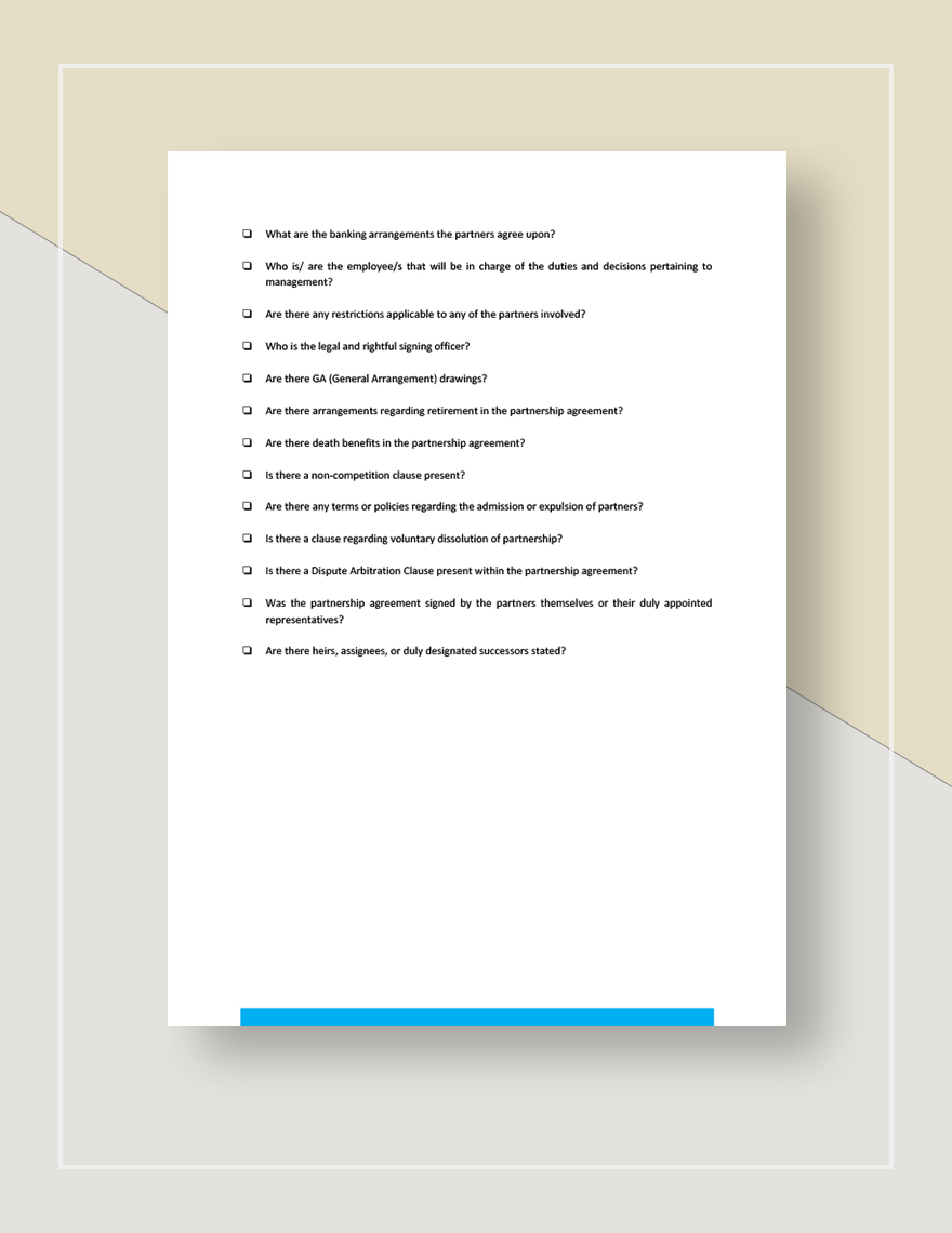 Checklist Partnership Agreement Template - Google Docs, Word, Apple ...