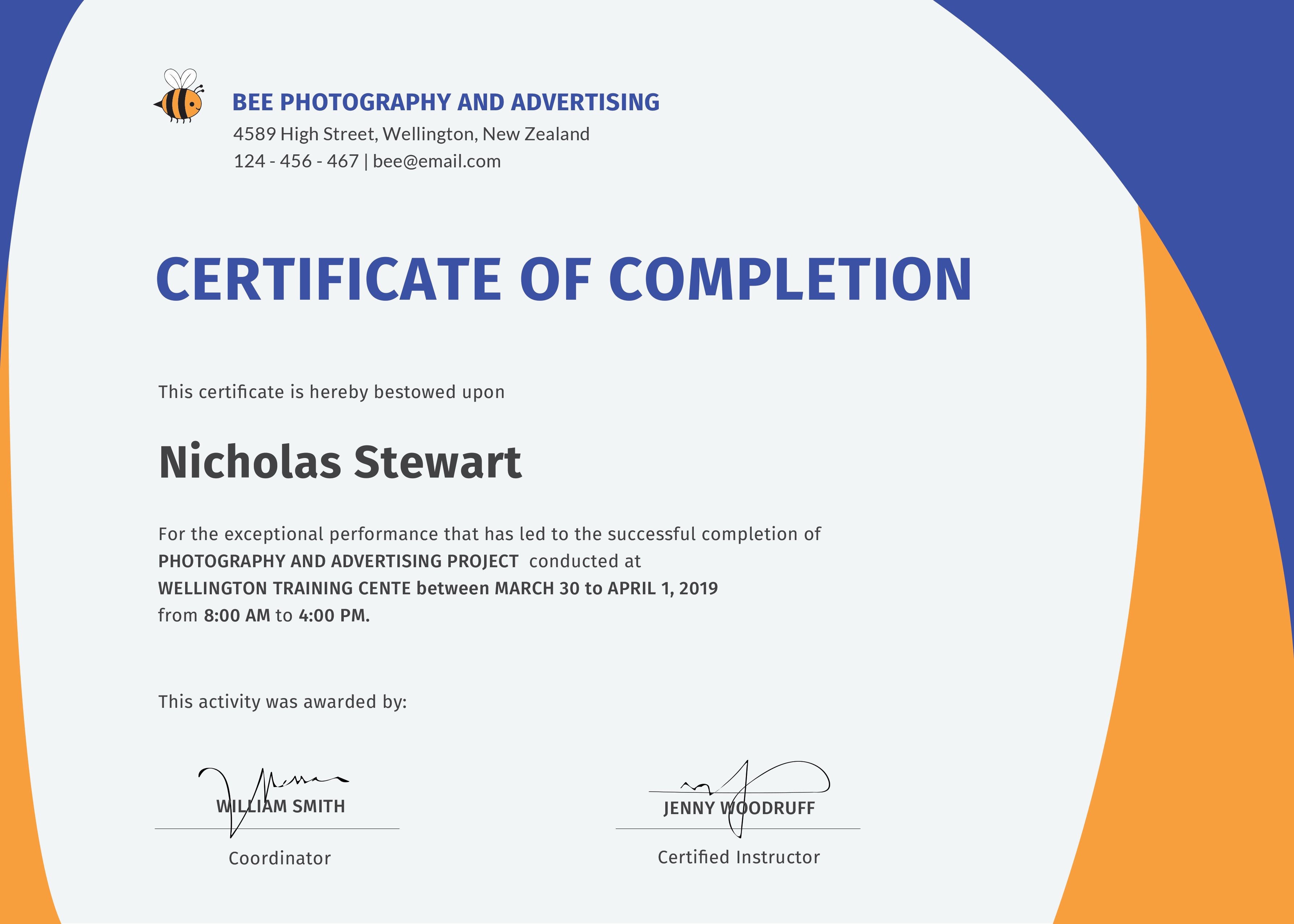 Free Completion Certificate Template in Adobe Photoshop Illustrator