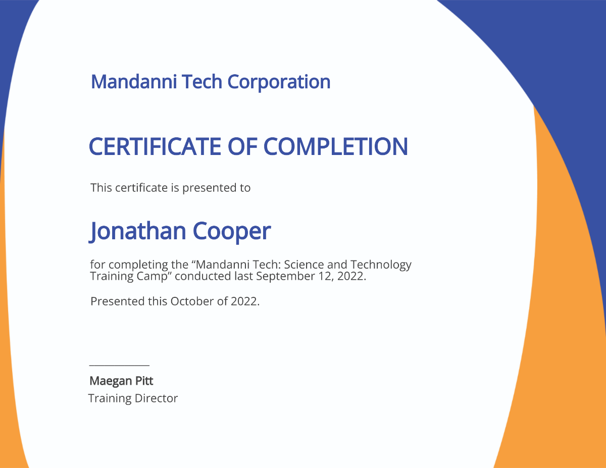 Printable Completion Certificate Template
