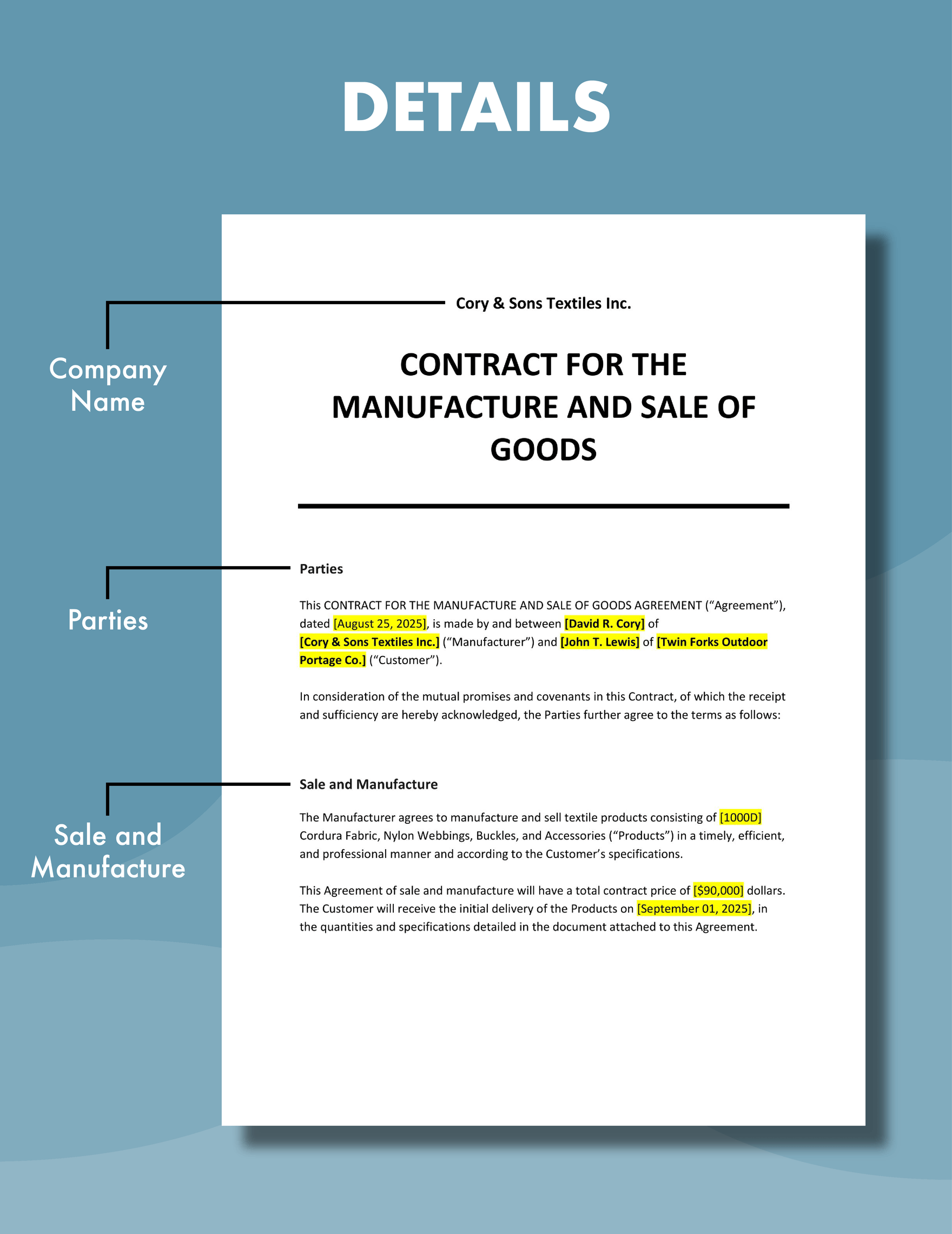 Contract for the Manufacture and Sale of Goods Template