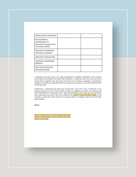 Payroll Deduction Authorization Template