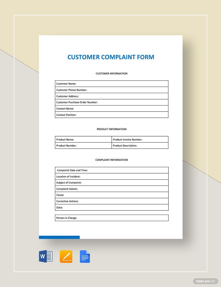 Customer Complaint Form Template Download In Word Google Docs Apple 